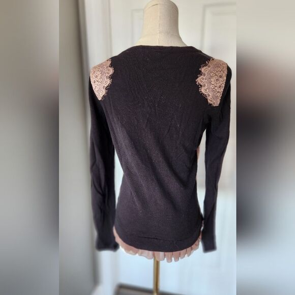 Anthropologie Knitted and Knotted black and lace Cardigan sweater - Size Small - Picture 8 of 8